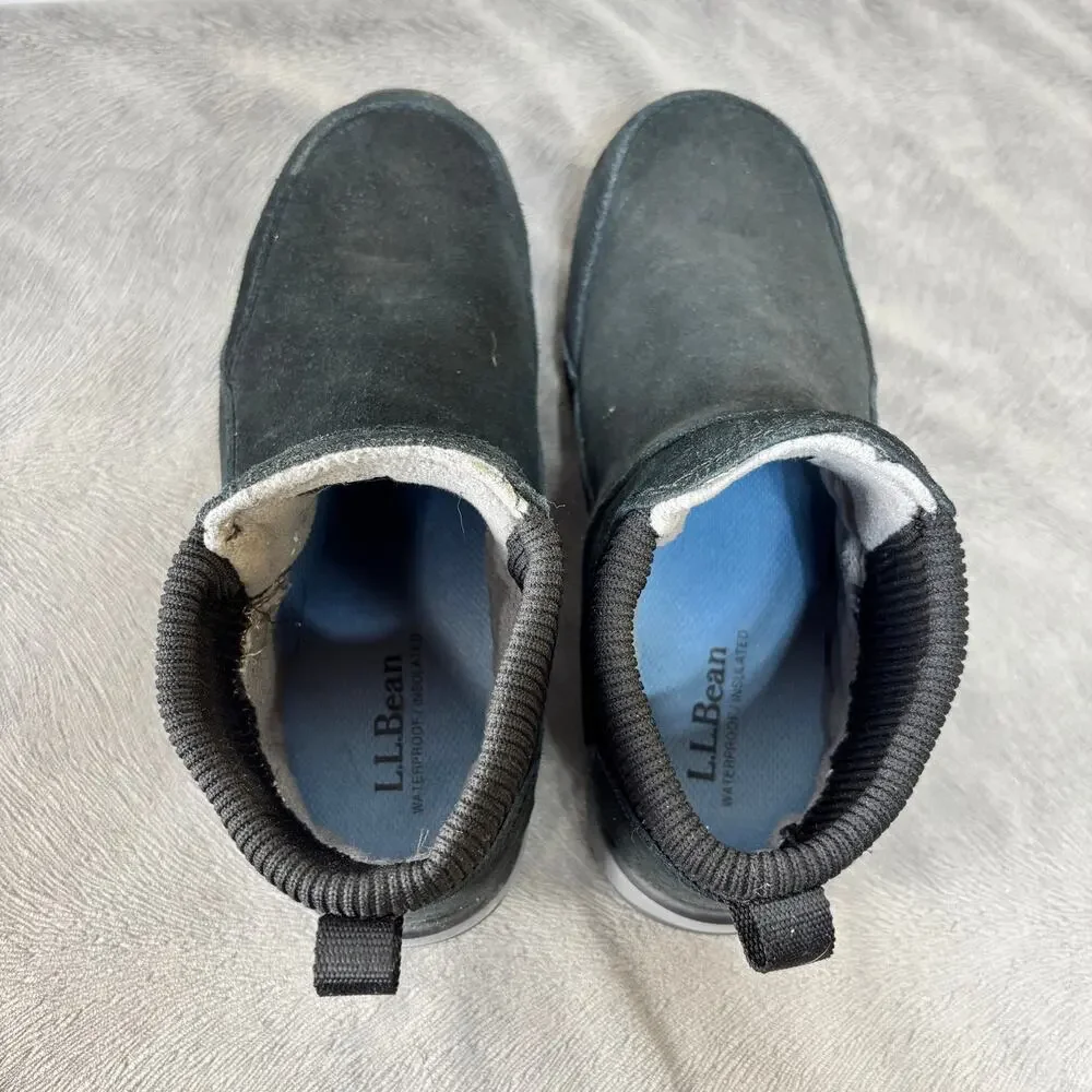 L.L.Bean Women's Snow Sneaker 5 Pull-On Boot 7.5 Wide Black Waterproof Insulated